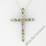 New 14kt White Gold 1.52 ctw Fancy Colored Round Diamond Cross Pendant Necklace