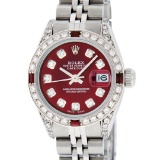 Rolex Ladies Stainless Steel Diamond Lugs & Ruby Datejust Wristwatch 36MM