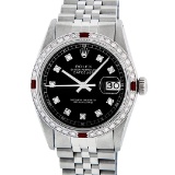 Rolex Mens Datejust 36 Black Diamond & Ruby Oyster Perpetual Datejust Wristwatch