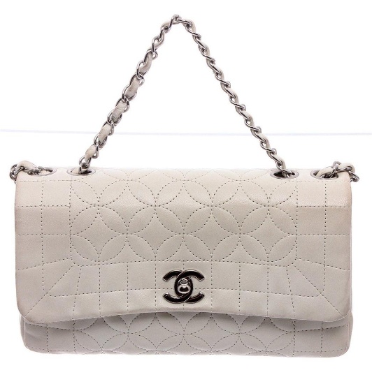 Chanel White Stitched Leather Single Flap Bag