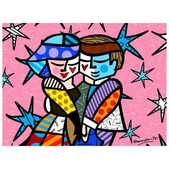 Romero Britto "Pretty In Pink Mini" Hand Signed Giclee on Canvas; Authenticated