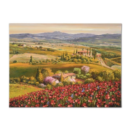 Sam Park, "Tuscany Red Poppies" Hand Embellished Limited Edition Serigraph on Ca