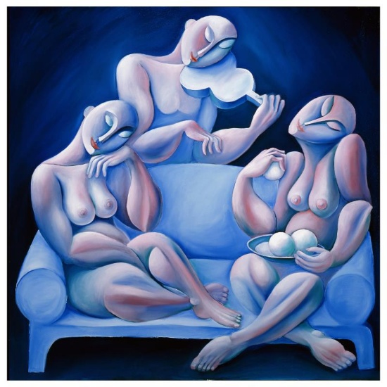 Yuroz, "The Light Blue Couch" Hand Signed Limited Edition Serigraph on Canvas wi