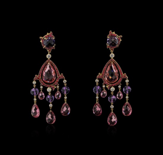 Ralph Lauren 54.06 ctw Multi Gemstone and Diamond Earrings - 18KT Rose Gold