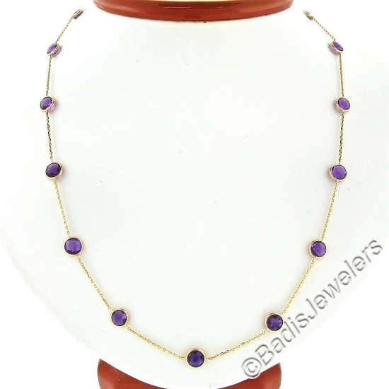 14k Yellow Gold 16.10 ctw Round Checkerboard Amethyst by the Yard Chain Necklace
