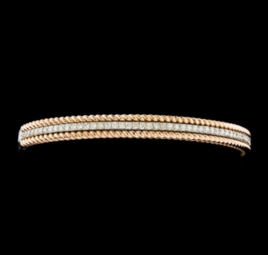 0.95 ctw Diamond Bangle Bracelet - 14KT Rose and White Gold