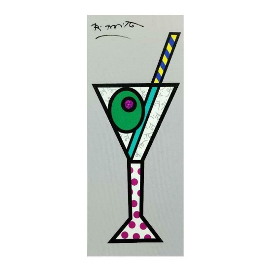 Romero Britto "Silver Martini" Hand Signed Limited Edition Giclee on Canvas; Aut