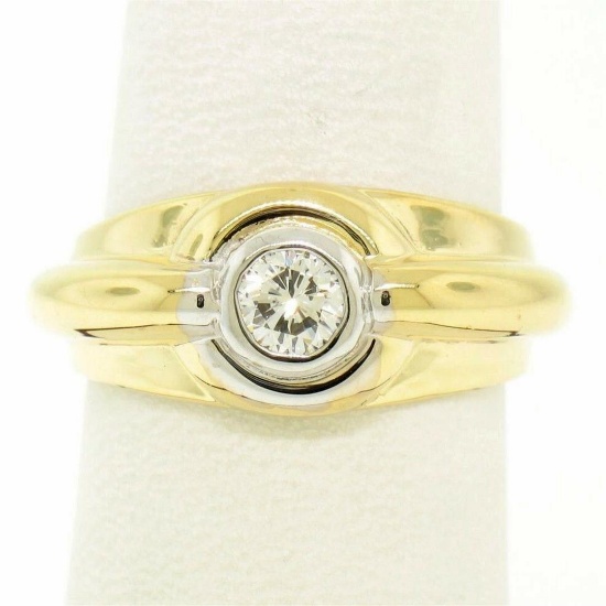 Men's 14kt Yellow and White Gold 0.40 ctw Bezel Round Diamond Solitaire Band Rin