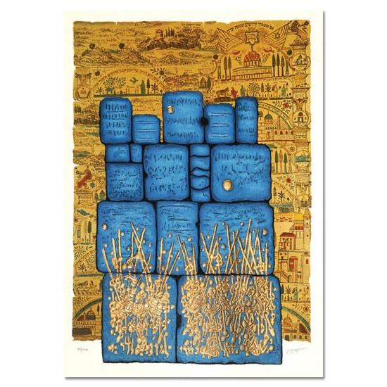 Moshe Castel, "Hakotel" Limited Edition Gold Embossed Serigraph with Letter of A