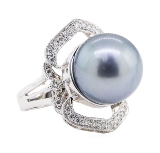 0.35 ctw Pearl and Diamond Ring - 14KT White Gold