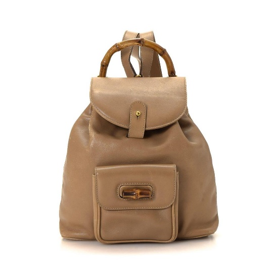 Gucci Tan Mini Leather Bamboo Backpack