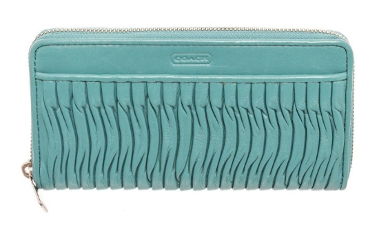 Coach Teal Gathered Leather Taylor Zippy Wallet