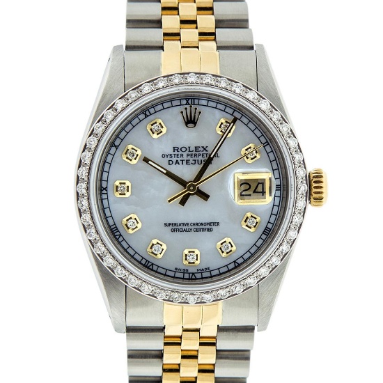 Rolex 2T Mother Of Pearl Diamond 36MM Oyster Perpetaul Datejust