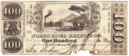 1850 $100 North River Banking Co, NY Obsolete Note
