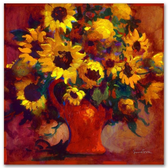 "Sunflowers" Limited Edition Giclee on Canvas by Simon Bull, Numbered and Signed