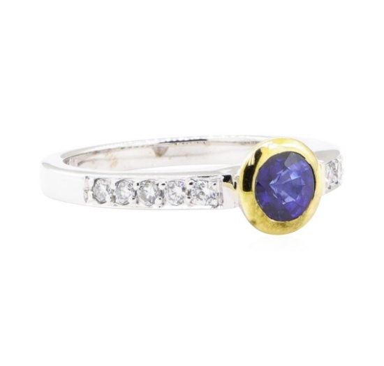 0.95 ctw Sapphire and Diamond Ring - 18KT White and Yellow Gold