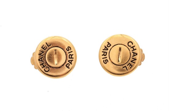 Chanel Gold Logo Earrings