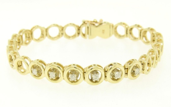 14k Solid Yellow Gold Round Brilliant Diamond Circle Open Link 7 Inch Bracelet