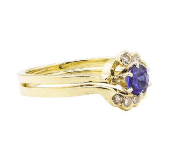 0.88 ctw Blue Sapphire and Diamond Ring Set - 14KT Yellow Gold