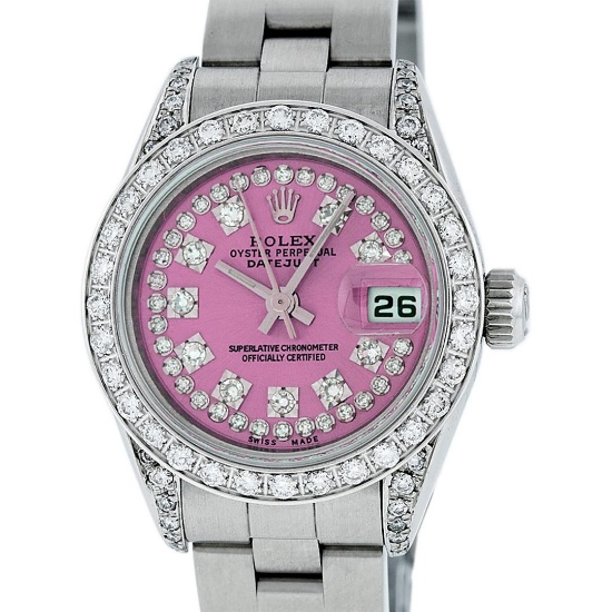 Rolex Ladies 26 Quickset Datejust Pink String Diamond Oyster Perpetual Datejust