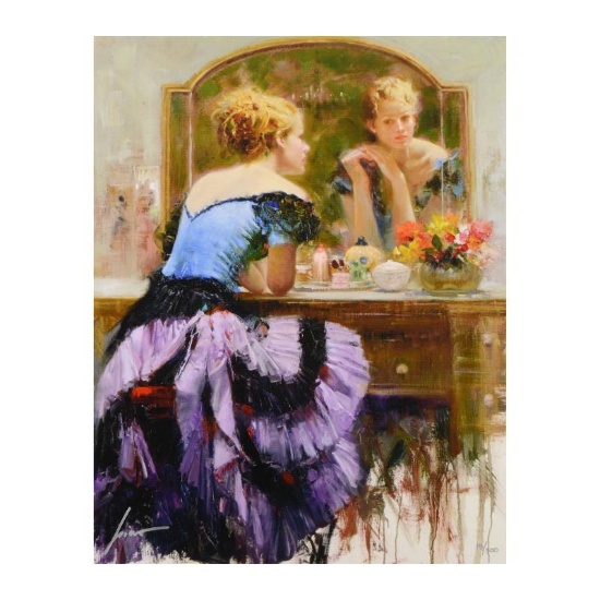 Pino (1931-2010), "By the Mirror" Limited Edition on Canvas, Numbered and Hand S