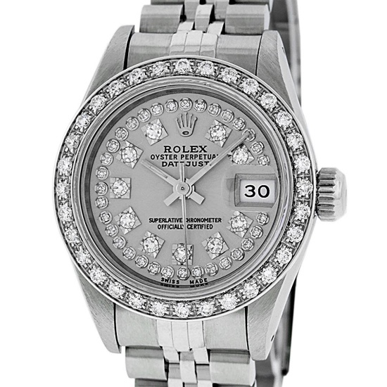 Rolex Ladies 26 Stainless Steel Slate Grey Diamond 26MM Datejust Wristwatch