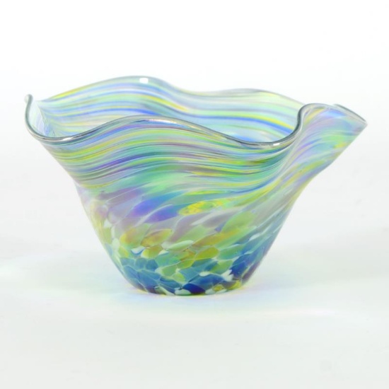Glass Eye Studios, "Mini Wave Bowl (Bonnet Twist)" Hand Blown Glass Sculpture (S