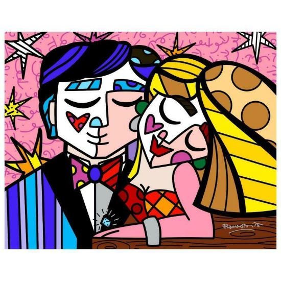 Romero Britto "Engagement Ring" Hand Signed Giclee on Canvas; Authenticated