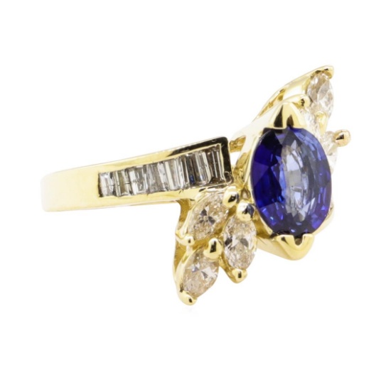 2.34 ctw Blue Sapphire And Diamond Ring - 14KT Yellow Gold