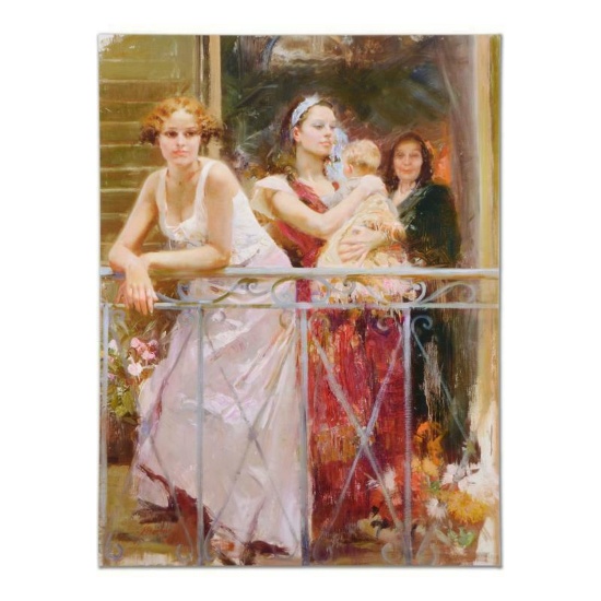 Pino (1939-2010), "Waiting on the Balcony" Artist Embellished Limited Edition on