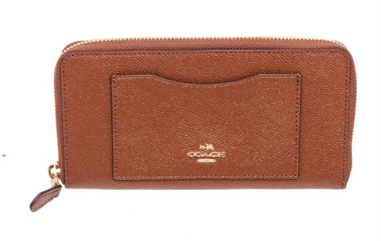 Coach Brown Crossgrain Leather Zippy Wallet