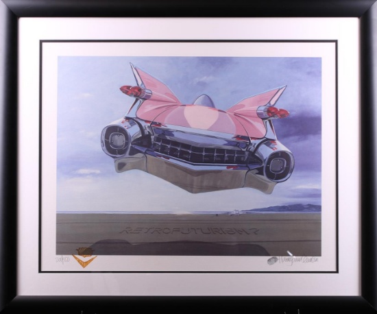 Harold James Cleworth Retrofuturism Pink Cadillac Limited Edition Lithograph