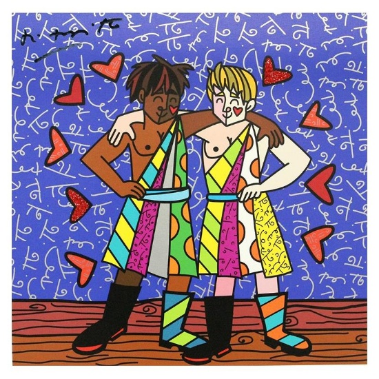 Britto, "Gemini Boys (Black & White)" Hand Signed Limited Edition Giclee on Canv
