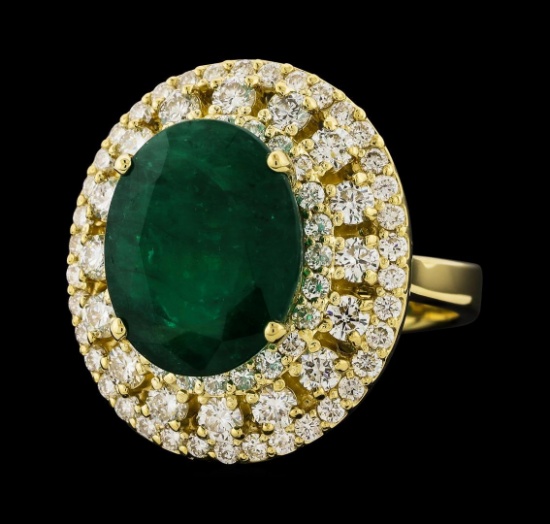 6.63 ctw Emerald and Diamond Ring - 14KT Yellow Gold