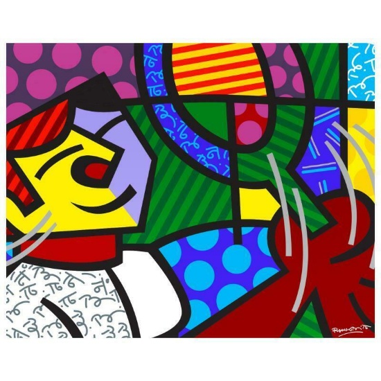 Romero Britto "Tennis Match" Hand Signed Giclee on Canvas; Authenticated