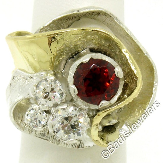 18kt Yellow Gold and Sterling Silver 2.73 ctw Garnet and Diamond Cocktail Ring