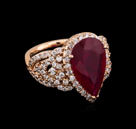 5.35 ctw Ruby and Diamond Ring - 14KT Rose Gold