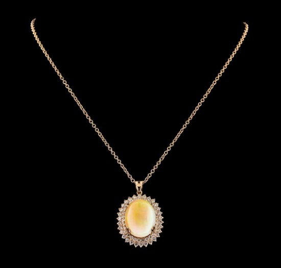 26.39 ctw Opal and Diamond Pendant With Chain - 14KT Rose Gold