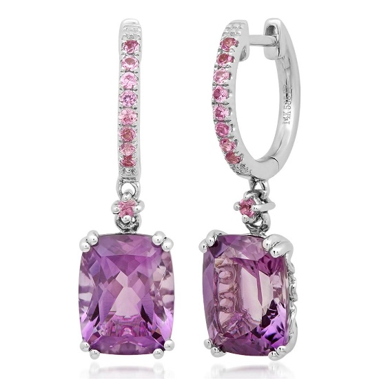 14k White Gold  4.43CTW Amethyst and Pink Sapphire Earrings