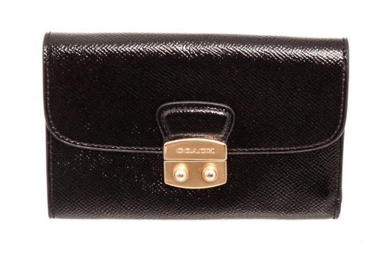 Coach Black Avary Leather Flap Wallet