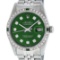 Rolex Mens Stainless Steel Green Vignette Diamond Oyster Perpetual Datejust Wris