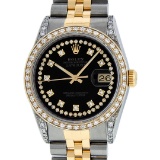 Rolex Mens 2 Tone Black Diamond Lugs 36MM Datejust Wristwatch Oyster Perpetual