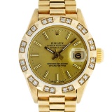 Rolex Ladies 18K Yellow Diamond And Champagne Index President Wristwatch