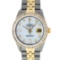 Rolex Mens 2 Tone MOP Princess Cut Diamond Datejust Wristwatch With Rolex Box