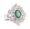 1.54 ctw Emerald and Diamond Ring - 14KT White Gold