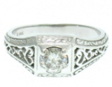 14k White Gold Etched Open Filigree Work .51 ctw Diamond Solitaire Ring