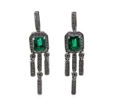 3.24 ctw Emerald and Diamond Earrings - Platinum