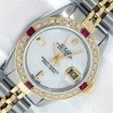 Rolex Ladies 2 Tone MOP & Sapphire Diamond Datejust Wriswatch With Rolex Box 26M