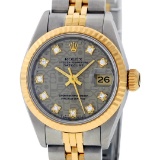 Rolex Ladies 2 Tone Slate Grey Jubilee Diamond 26MM Datejust Wristwatch