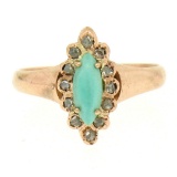 10K Rose Gold Marquise Turquoise .30 ctw Diamond Solitaire Ring